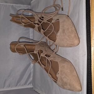 Nine West beige nubuck flats with ankle straps